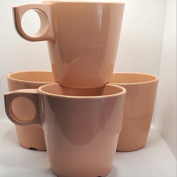 Vintage Set of 4 Melamine Vanguard by Maplex Mugs Salmon Pink - Picture 7 of 14